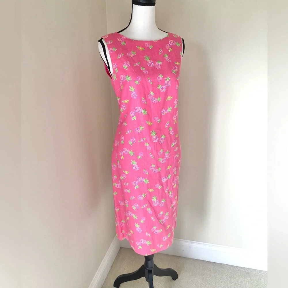 Vintage Talbots Pineapple Print Sleeveless Shift Dress with Cardigan Size 8